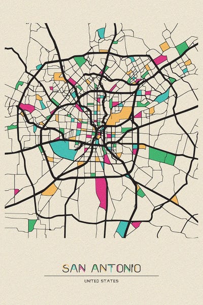 Large Map Art - Canvas Prints: San Antonio, Texas Map by Ayse Deniz Akerman