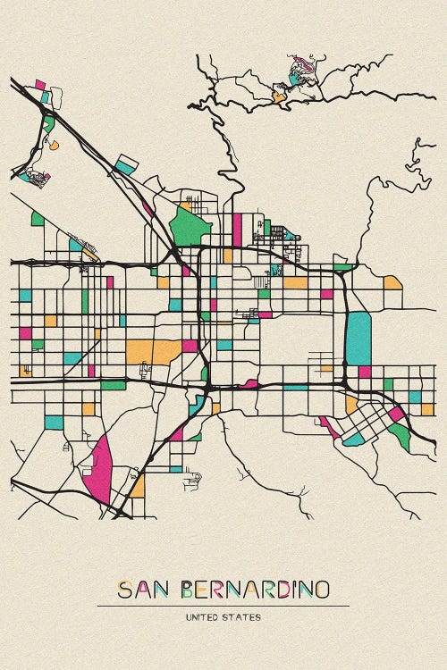 San Bernardino, California Map by Ayse Deniz Akerman wall art