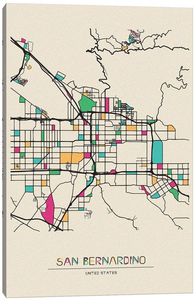 San Bernardino, California Map Canvas Art Print - City Maps