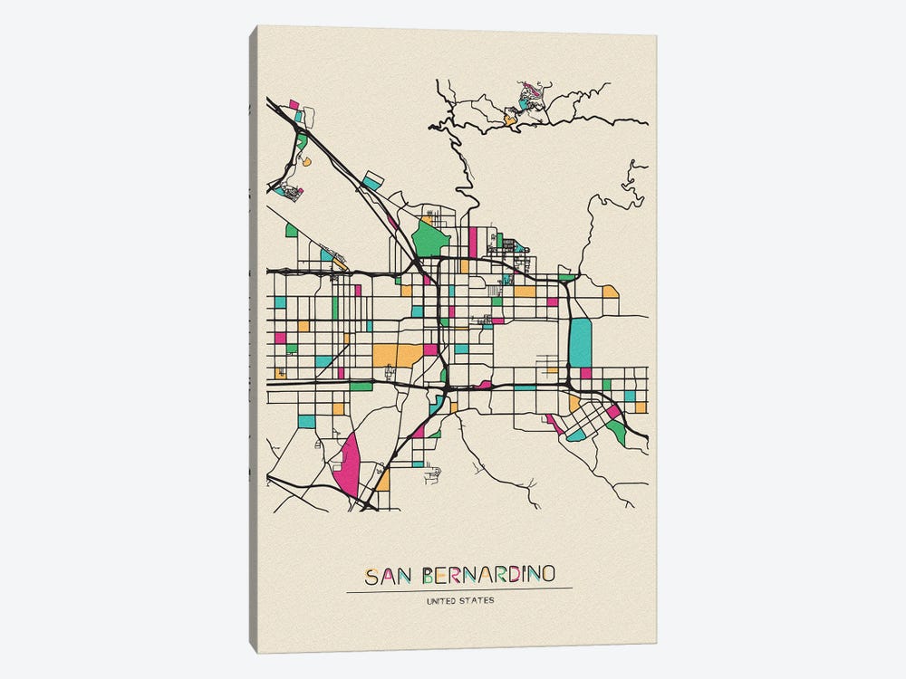 San Bernardino, California Map by Ayse Deniz Akerman 1-piece Canvas Print