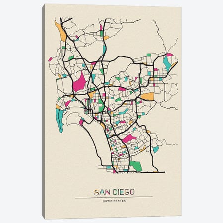 San Diego, California Map Canvas Print #ADA640} by Ayse Deniz Akerman Art Print