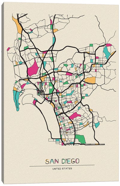 San Diego, California Map Canvas Art Print - City Maps