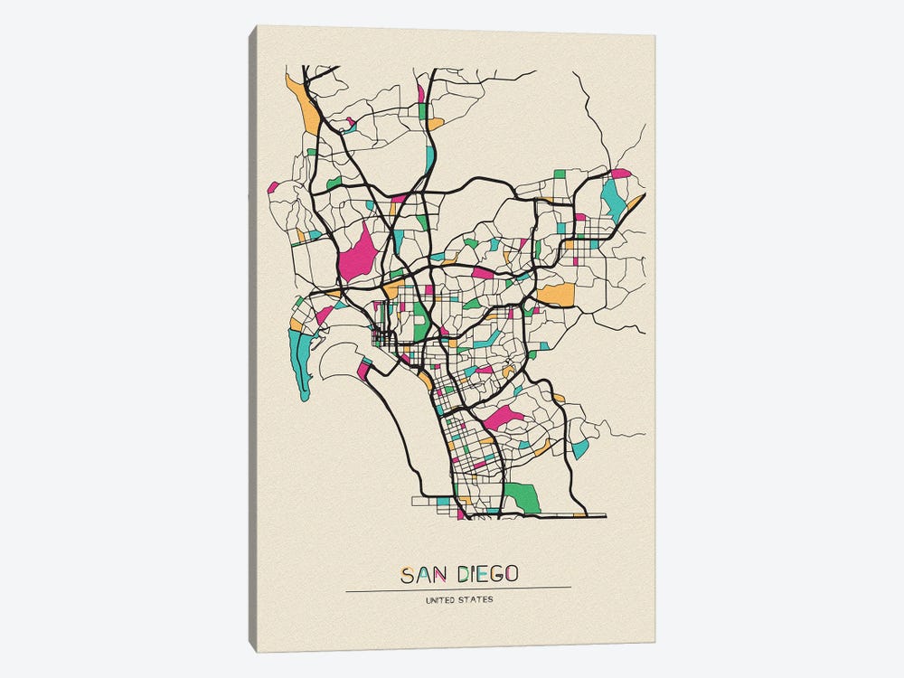San Diego, California Map by Ayse Deniz Akerman 1-piece Art Print
