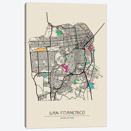 San Francisco, California Map Canvas Print #ADA641} by Ayse Deniz Akerman Canvas Art Print