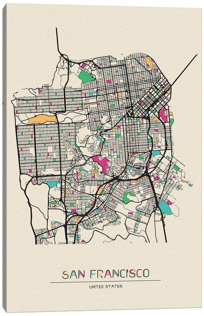 San Francisco, California Map Canvas Art Print - Ayse Deniz Akerman