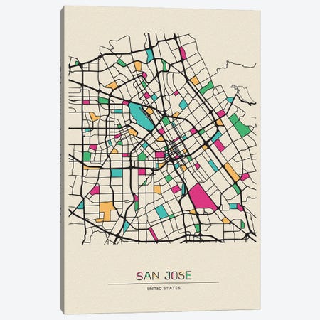 San Jose, California Map Canvas Print #ADA642} by Ayse Deniz Akerman Canvas Art Print