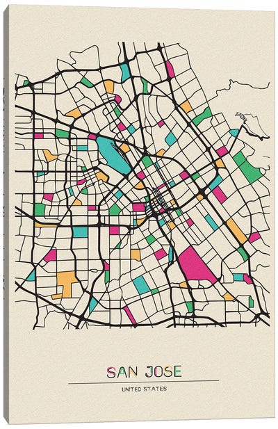 San Jose, California Map Canvas Art Print - City Maps