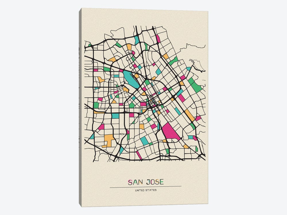 San Jose, California Map by Ayse Deniz Akerman 1-piece Canvas Art Print
