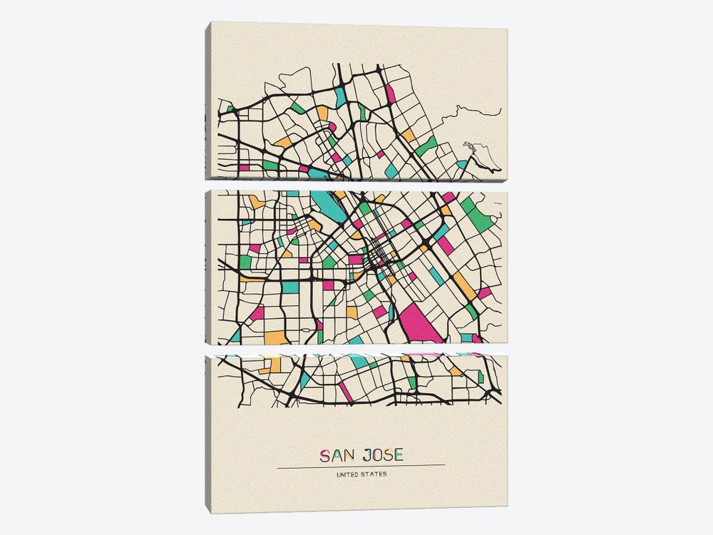 San Jose, California Map by Ayse Deniz Akerman 3-piece Art Print