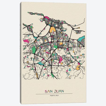 San Juan, Puerto Rico Map Canvas Print #ADA643} by Ayse Deniz Akerman Canvas Print