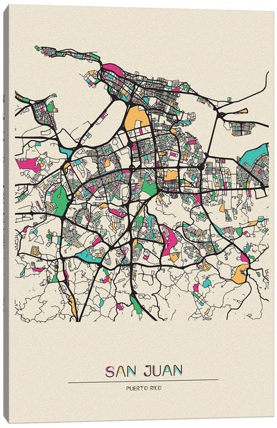 San Juan, Puerto Rico Map Canvas Art Print - City Maps