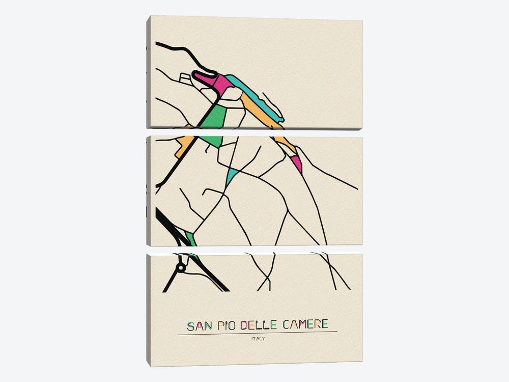 San Pio Delle Camere, Italy Map by Ayse Deniz Akerman 3-piece Art Print