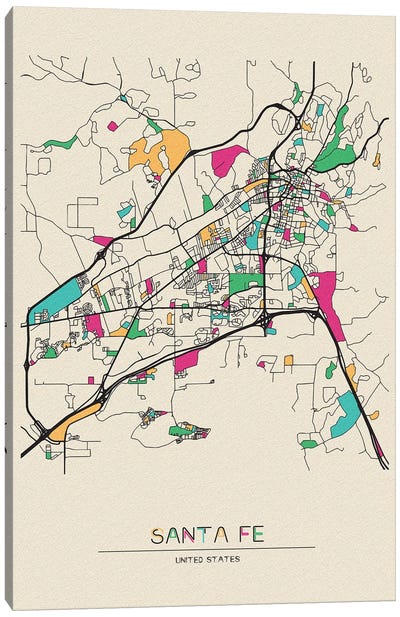 Santa Fe, New Mexico Map Canvas Art Print - City Maps