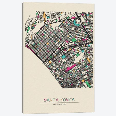 Santa Monica, California Map Canvas Print #ADA647} by Ayse Deniz Akerman Canvas Art