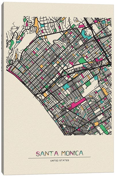 Santa Monica, California Map Canvas Art Print - City Maps