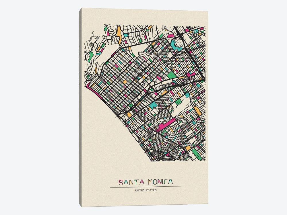 Santa Monica, California Map by Ayse Deniz Akerman 1-piece Canvas Art