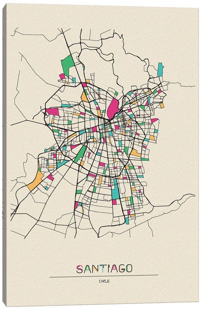 Santiago, Chile Map Canvas Art Print - City Maps