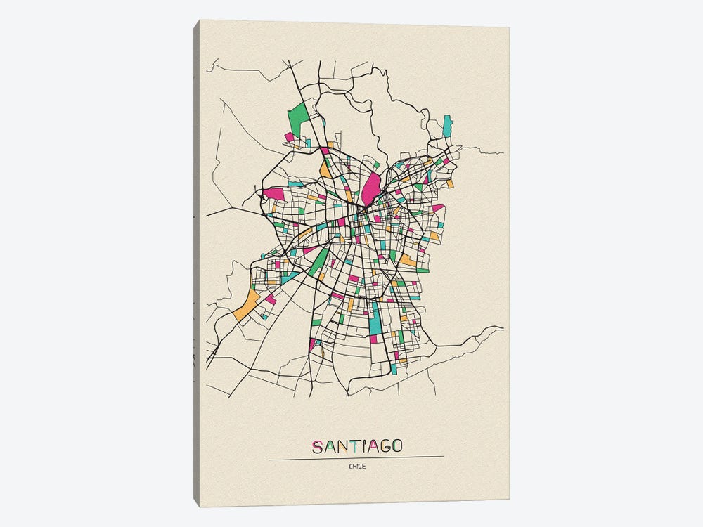 Santiago, Chile Map by Ayse Deniz Akerman 1-piece Canvas Print