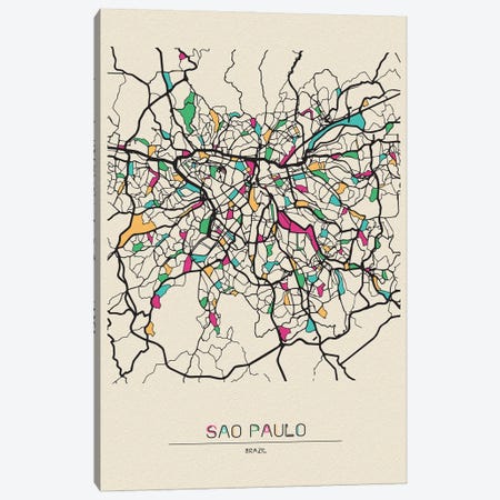 Sao Paulo, Brazil Map Canvas Print #ADA649} by Ayse Deniz Akerman Canvas Print
