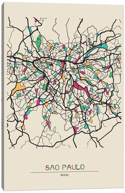 Sao Paulo, Brazil Map Canvas Art Print - Ayse Deniz Akerman