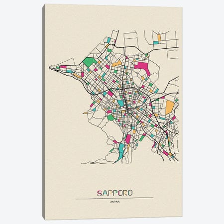 Sapporo, Japan Map Canvas Print #ADA650} by Ayse Deniz Akerman Canvas Art