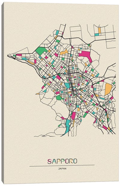 Sapporo, Japan Map Canvas Art Print - City Maps