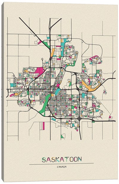 Saskatoon, Canada Map Canvas Art Print - City Maps