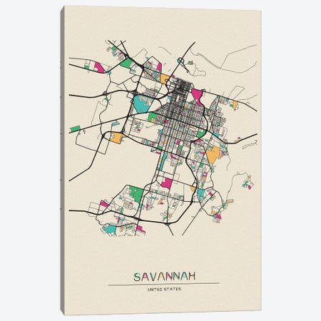 Savannah, Georgia Map Canvas Print #ADA652} by Ayse Deniz Akerman Canvas Art