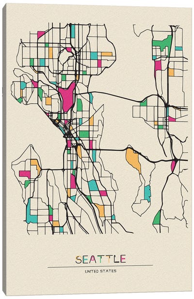 Seattle, Washington Map Canvas Art Print - Seattle Maps