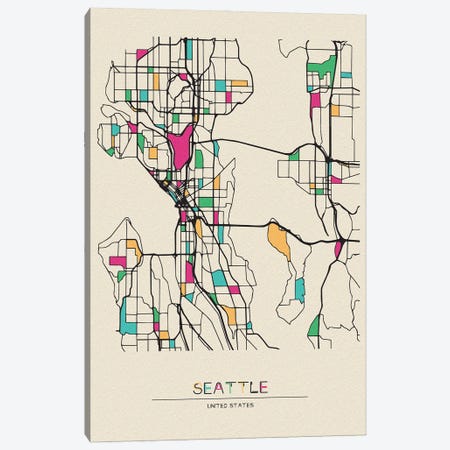 Seattle, Washington Map Canvas Print #ADA653} by Ayse Deniz Akerman Canvas Artwork