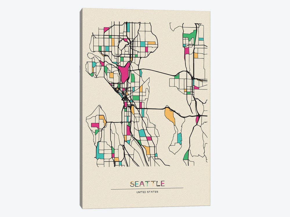 Seattle, Washington Map by Ayse Deniz Akerman 1-piece Art Print