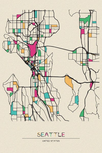 Seattle Maps: Seattle, Washington Map by Ayse Deniz Akerman