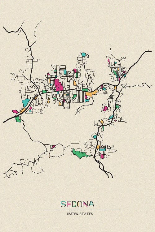 Sedona, Arizona Map by Ayse Deniz Akerman wall art