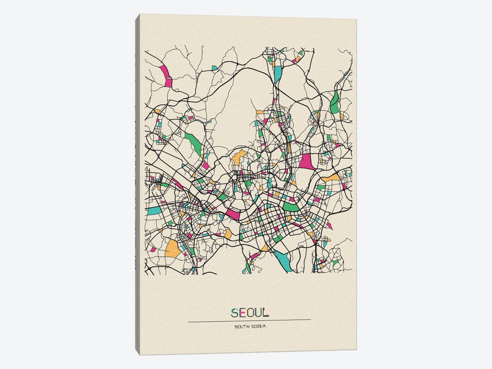 Seoul, South Korea Map by Ayse Deniz Akerman 1-piece Canvas Art Print
