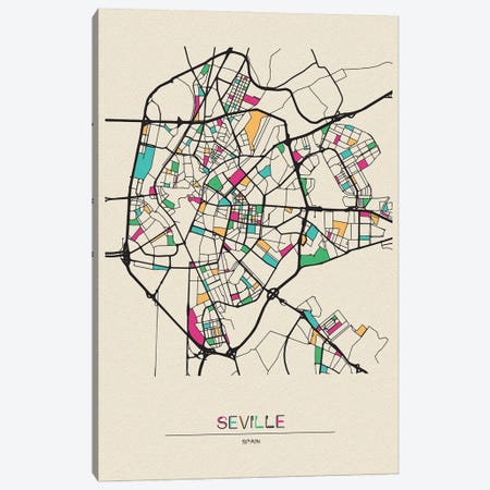 Seville, Spain Map Canvas Print #ADA656} by Ayse Deniz Akerman Art Print