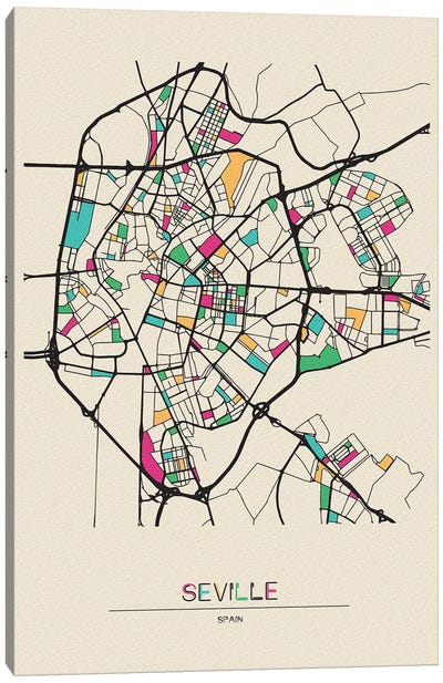 Seville, Spain Map Canvas Art Print - City Maps