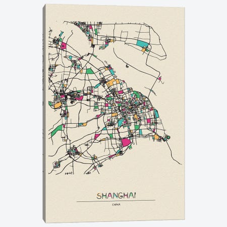 Shanghai, China Map Canvas Print #ADA657} by Ayse Deniz Akerman Art Print