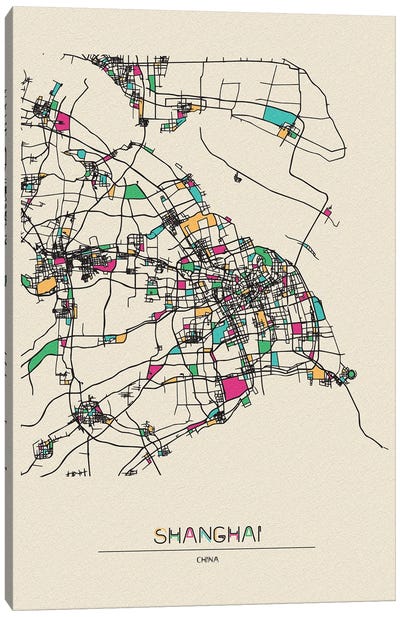 Shanghai, China Map Canvas Art Print - City Maps