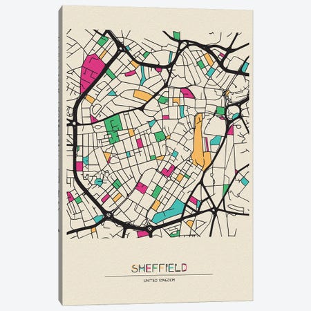 Sheffield, England Map Canvas Print #ADA658} by Ayse Deniz Akerman Canvas Art