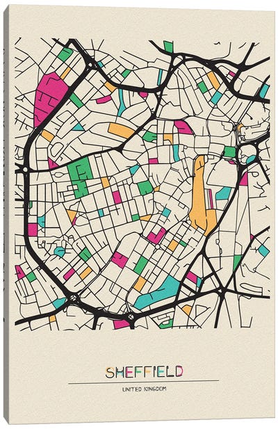 Sheffield, England Map Canvas Art Print - City Maps