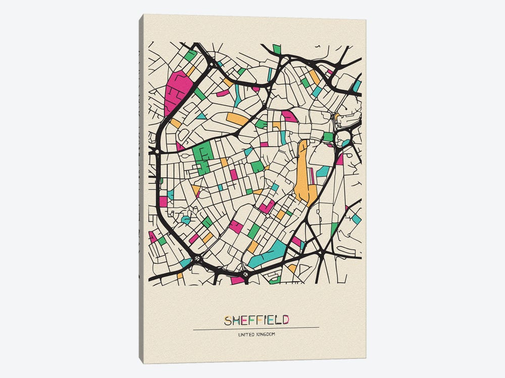 Sheffield, England Map by Ayse Deniz Akerman 1-piece Canvas Artwork