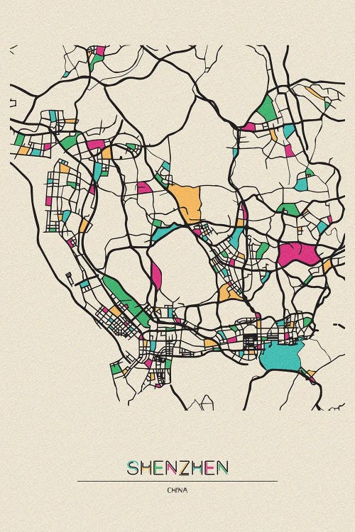 Shenzhen, China Map by Ayse Deniz Akerman wall art