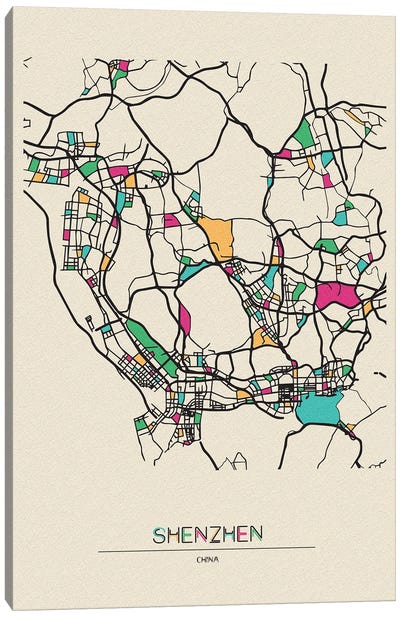 Shenzhen, China Map Canvas Art Print - City Maps