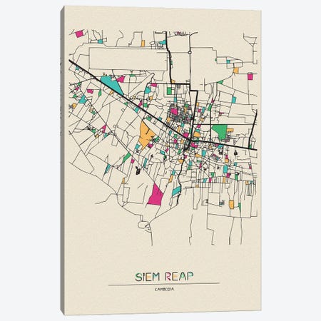 Siem Reap, Cambodia Map Canvas Print #ADA660} by Ayse Deniz Akerman Canvas Art Print