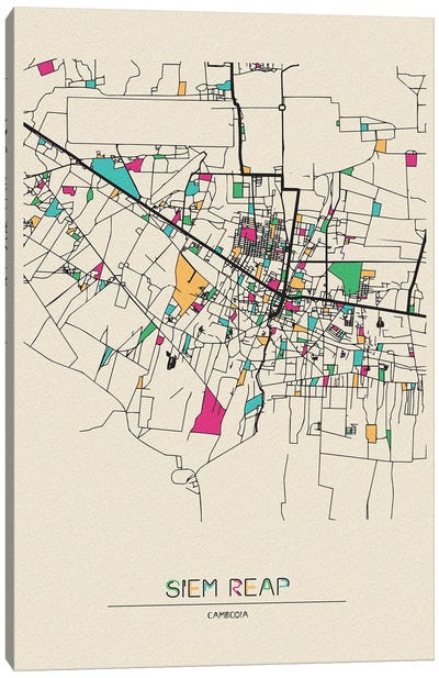 Siem Reap, Cambodia Map Canvas Art Print - City Maps