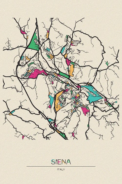 Siena, Italy Map by Ayse Deniz Akerman wall art