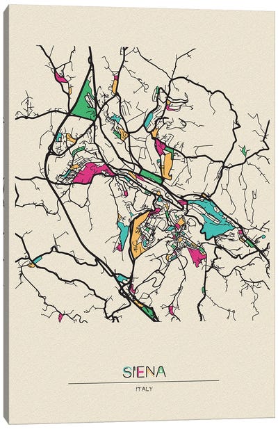 Siena, Italy Map Canvas Art Print - Ayse Deniz Akerman