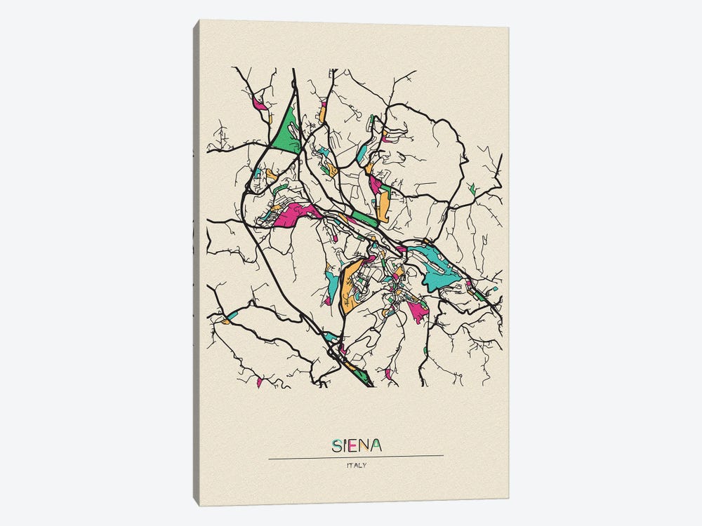 Siena, Italy Map by Ayse Deniz Akerman 1-piece Canvas Artwork
