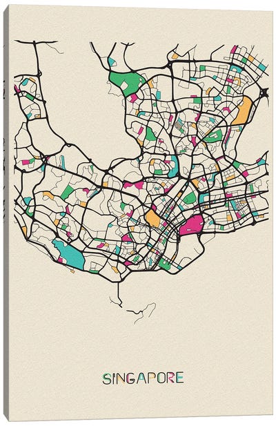 Singapore Map Canvas Art Print - Ayse Deniz Akerman