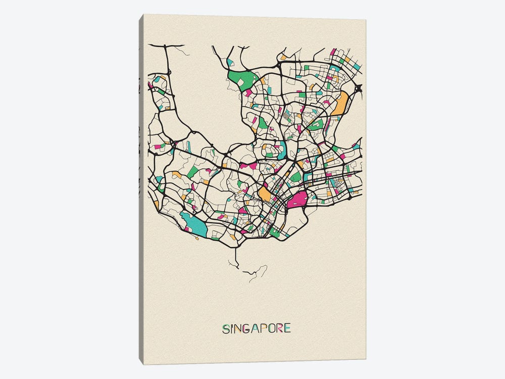 Singapore Map by Ayse Deniz Akerman 1-piece Canvas Print